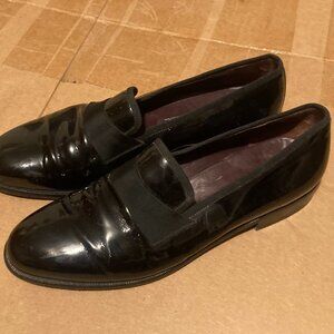 Salvatore Ferragamo Loafers Men’s 9 D Black Patent Leather Tuxedo Shoes